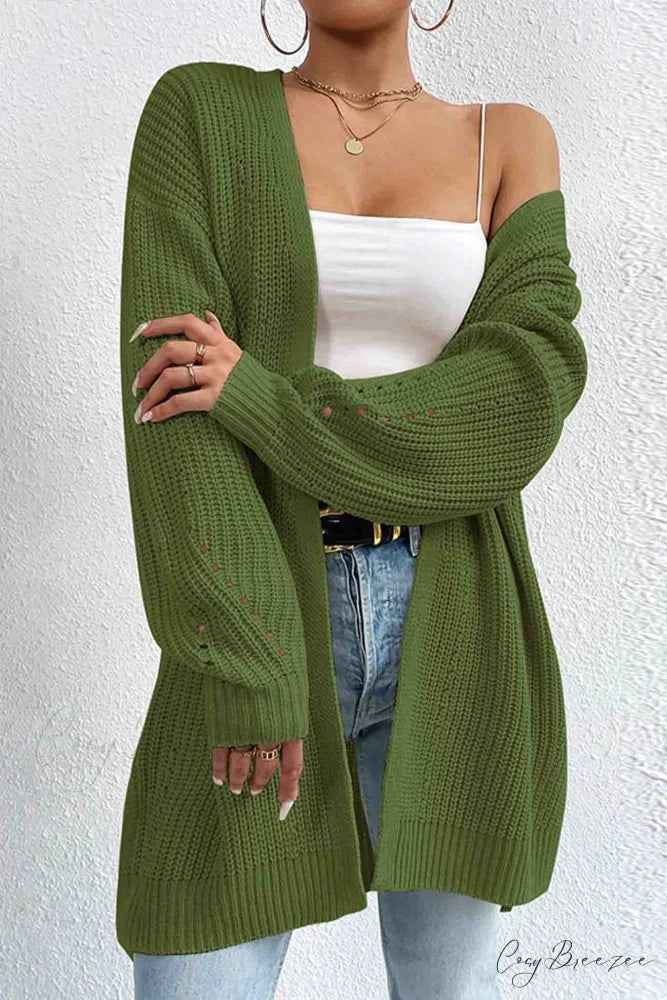 Open Mid-Length Front Cardigan Green / S