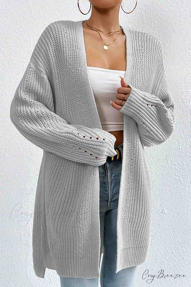 Open Mid-Length Front Cardigan Grey / M