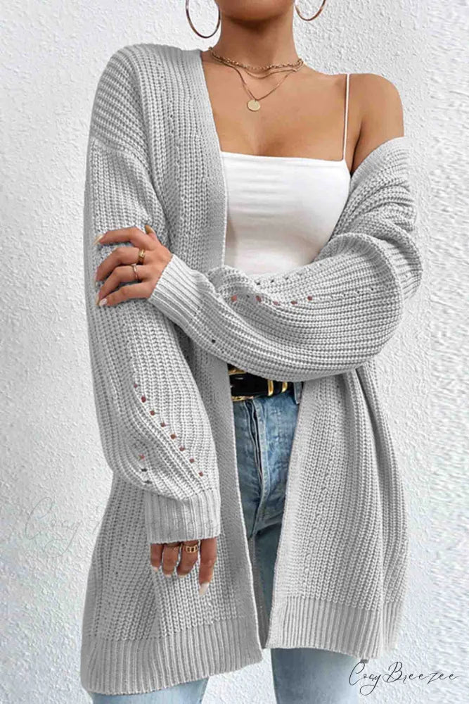 Open Mid-Length Front Cardigan Grey / S