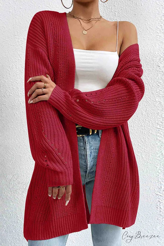 Open Mid-Length Front Cardigan Red / M