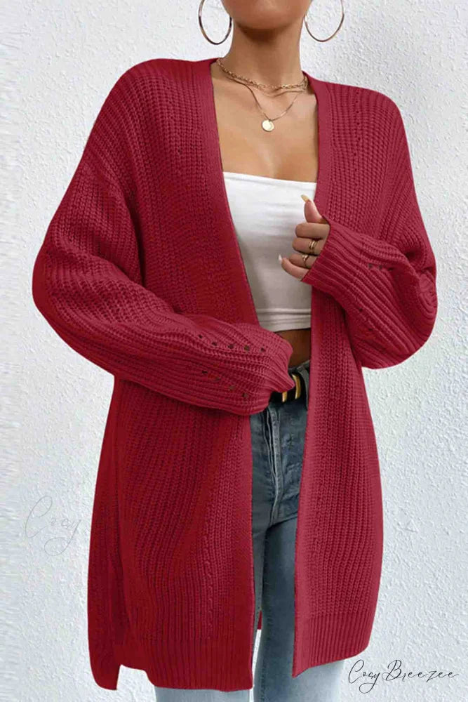 Open Mid-Length Front Cardigan Red / S