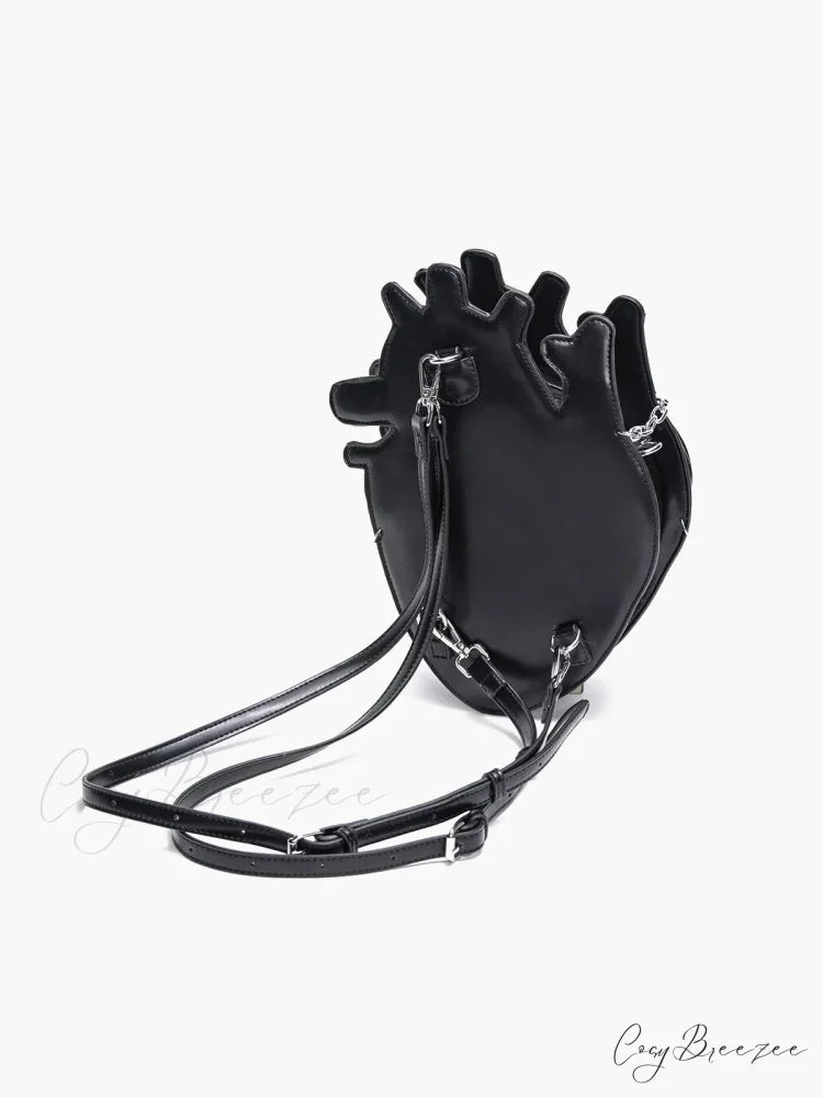 Original Dark Binding Chain Heart Punk Gothic Style Metal Sexy Shoulder Bag Black