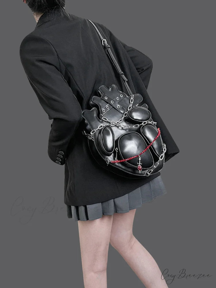 Original Dark Binding Chain Heart Punk Gothic Style Metal Sexy Shoulder Bag Black