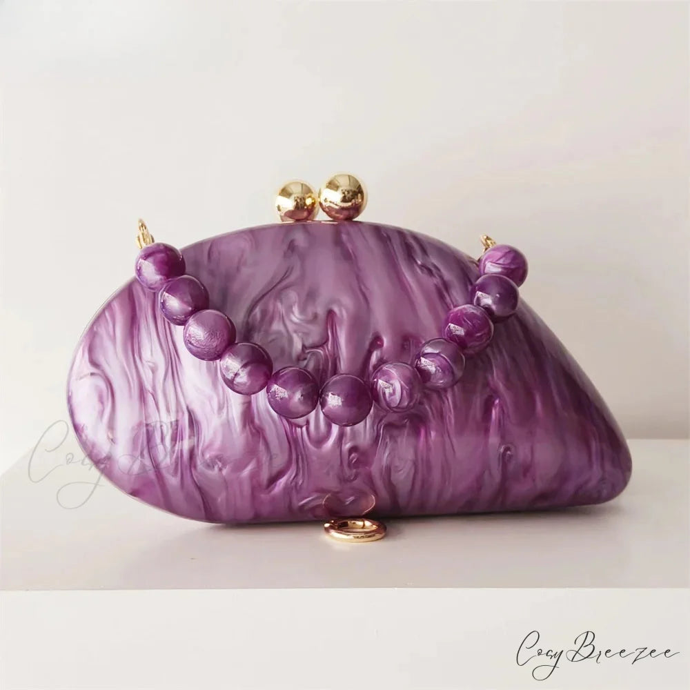 Oval Purple Shell Acrylic Crossbody clutchbag-250126