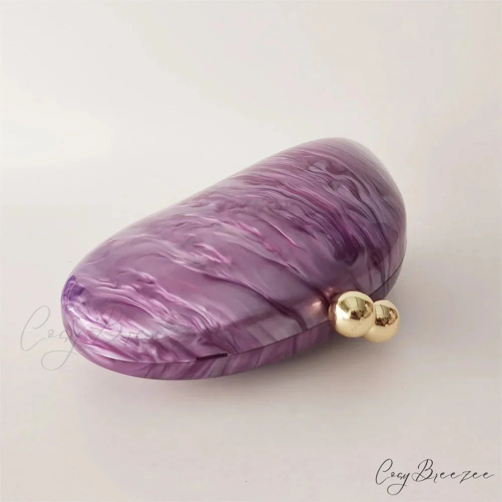 Oval Purple Shell Acrylic Crossbody clutchbag-250126