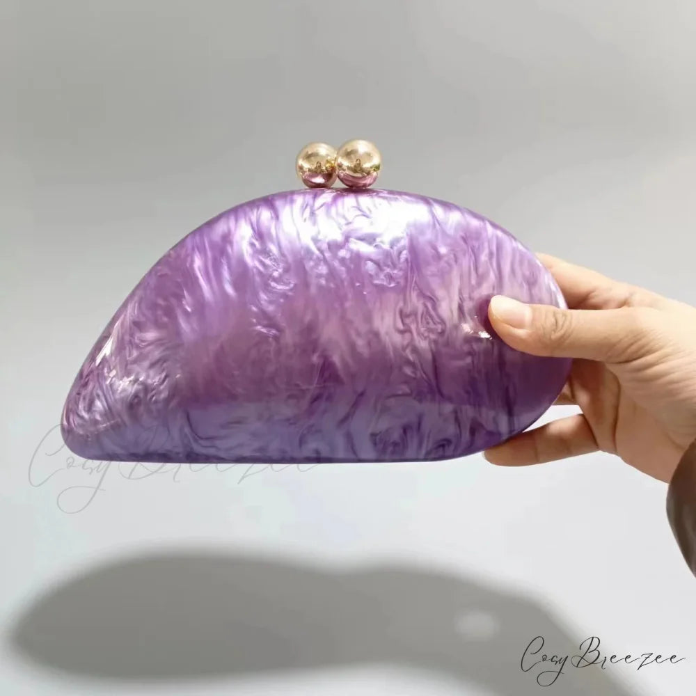 Oval Purple Shell Acrylic Crossbody PURPLE clutchbag-250126