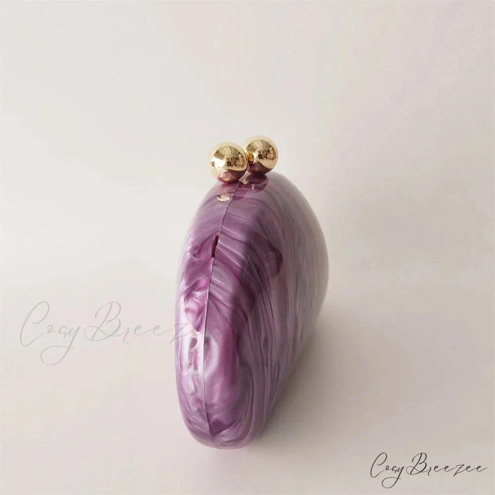 Oval Purple Shell Acrylic Crossbody clutchbag-250126
