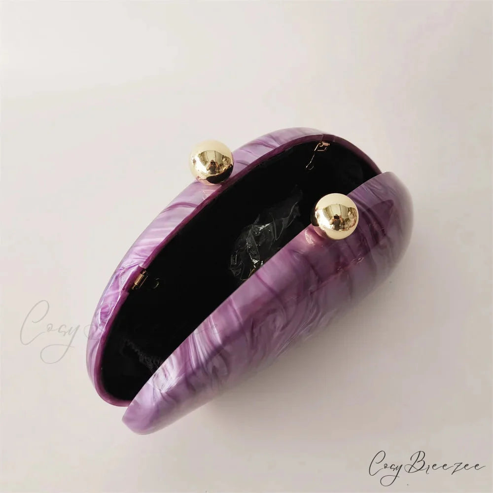 Oval Purple Shell Acrylic Crossbody clutchbag-250126