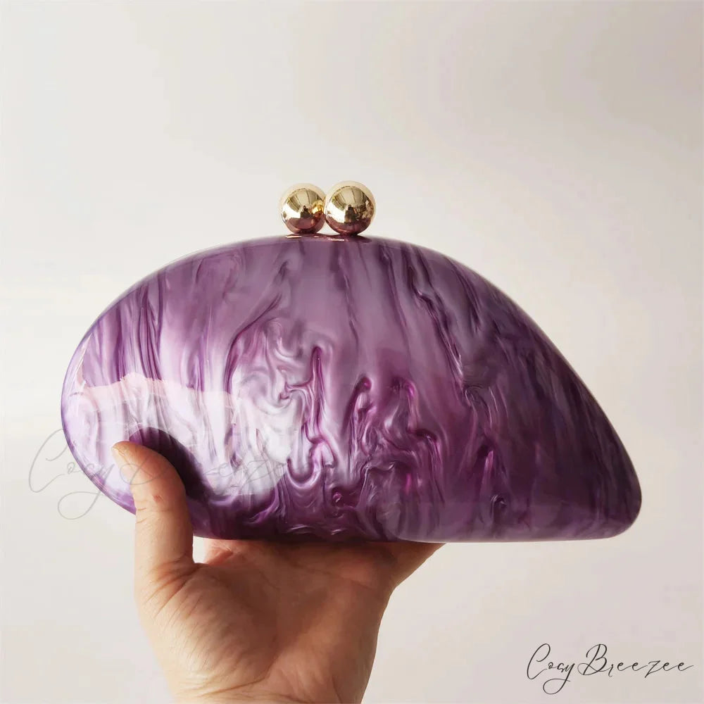 Oval Purple Shell Acrylic Crossbody clutchbag-250126