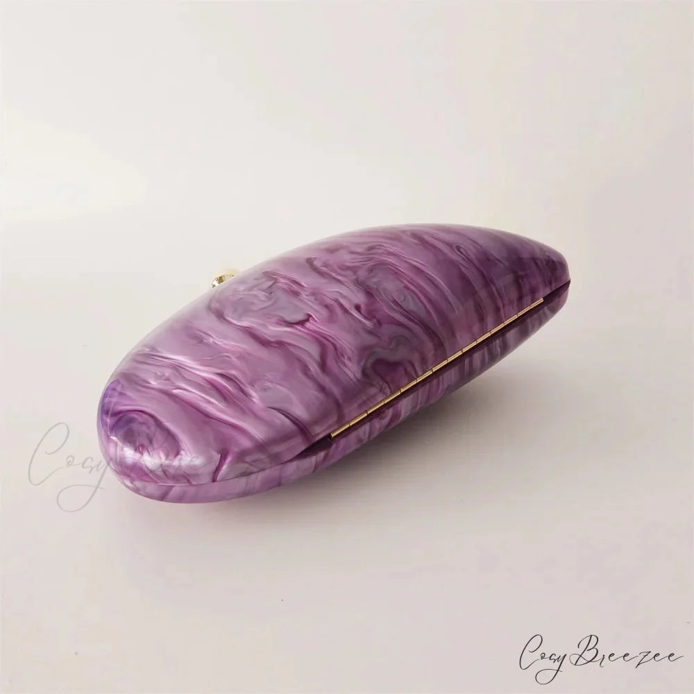 Oval Purple Shell Acrylic Crossbody clutchbag-250126