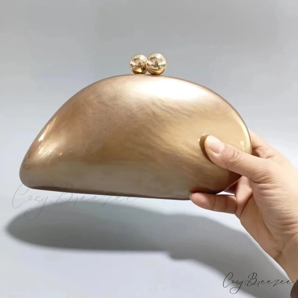 Oval Purple Shell Acrylic Crossbody GOLD clutchbag-250126