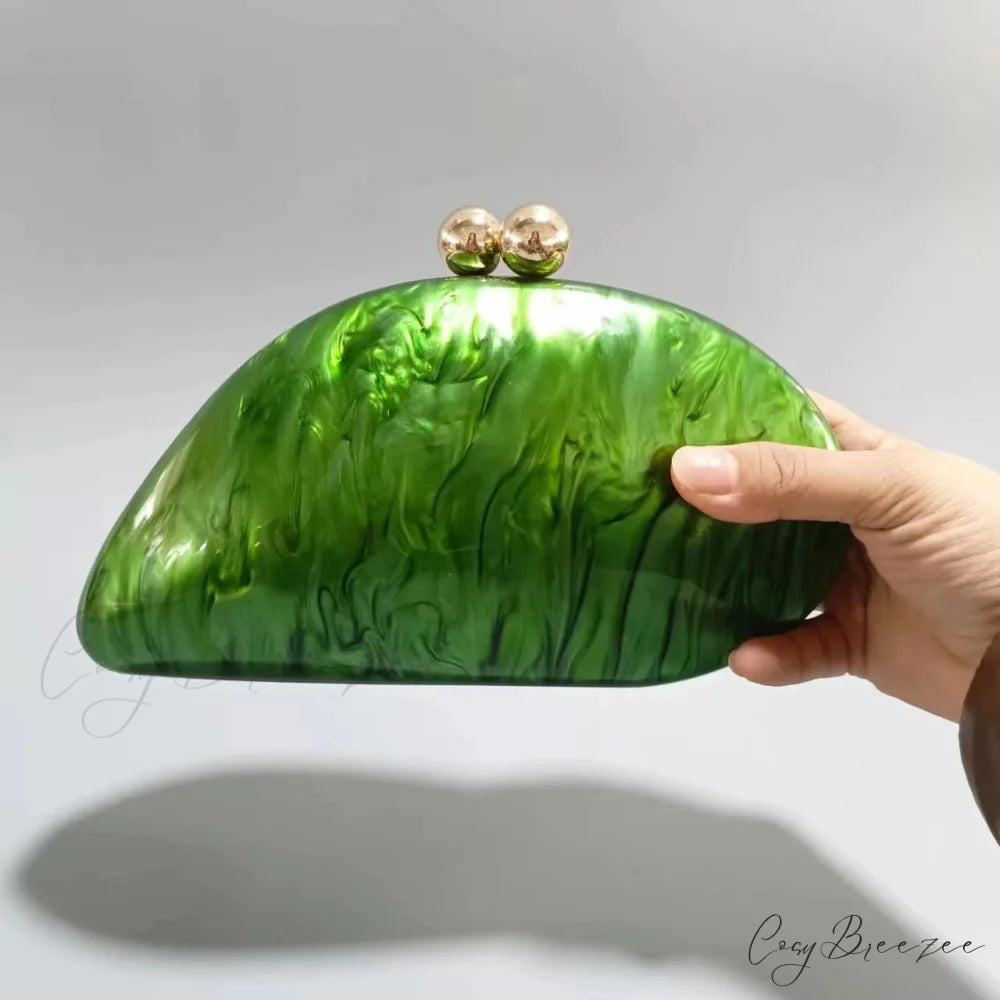 Oval Purple Shell Acrylic Crossbody GREEN clutchbag-250126