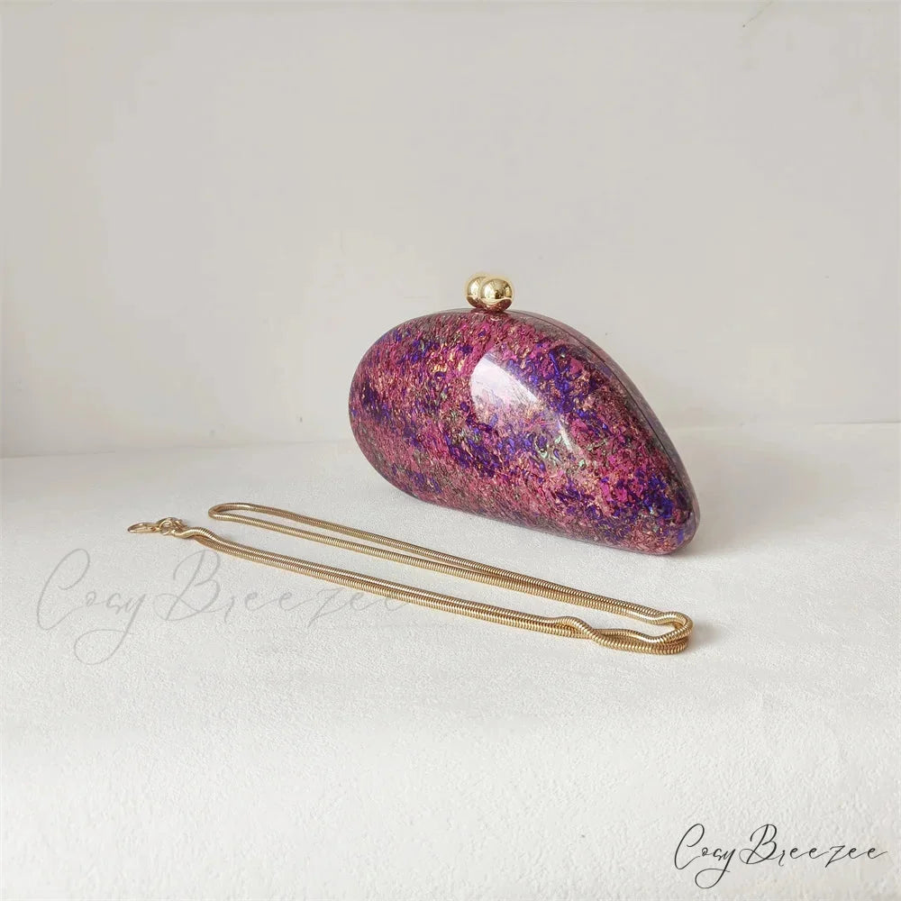 Oval Purple Shell Acrylic Crossbody Violet clutchbag-250126