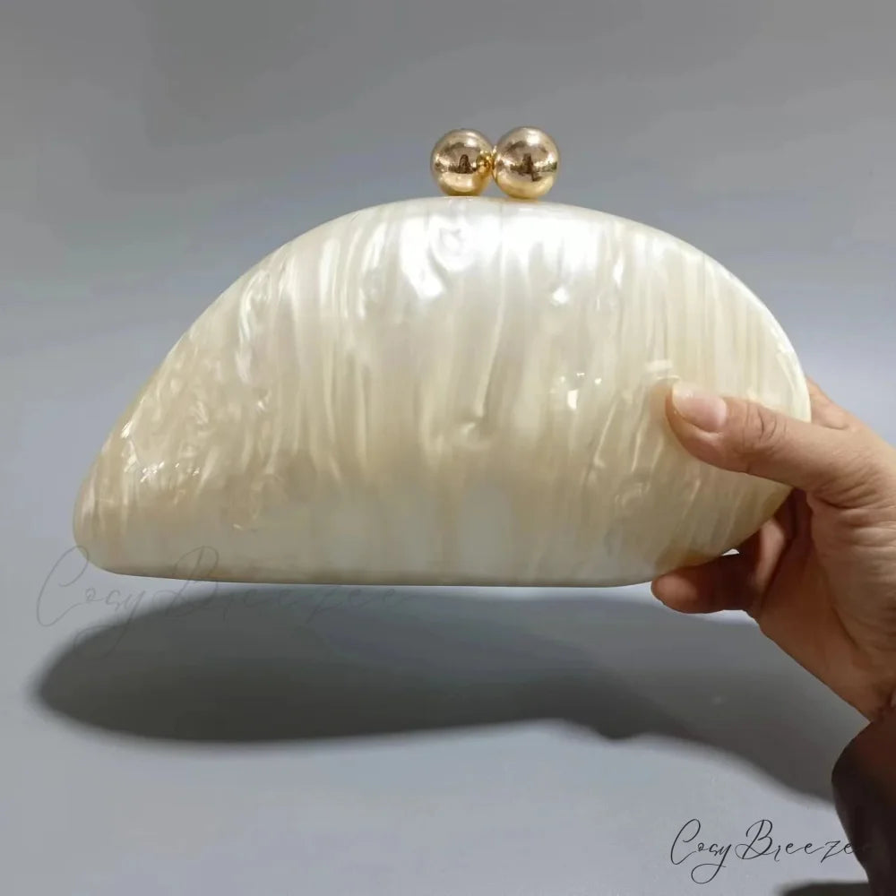Oval Purple Shell Acrylic Crossbody WHITE clutchbag-250126