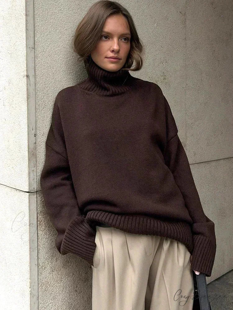 Oversize Vintage Turtleneck Winter Sweater Brown / S swraters-241228