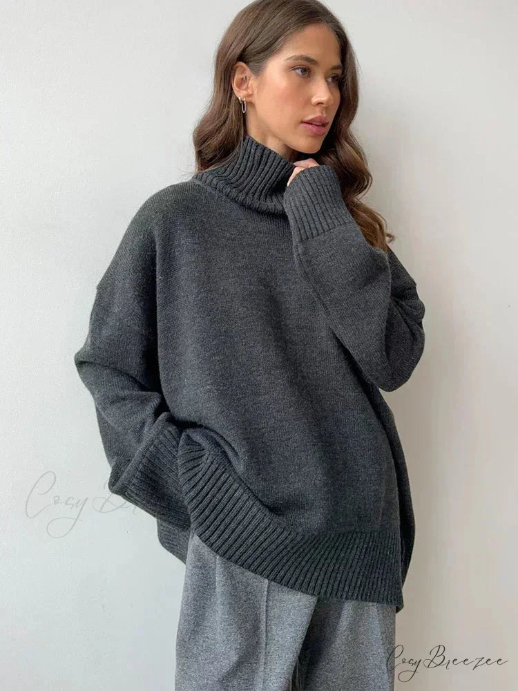 Oversize Vintage Turtleneck Winter Sweater Gray / S swraters-241228