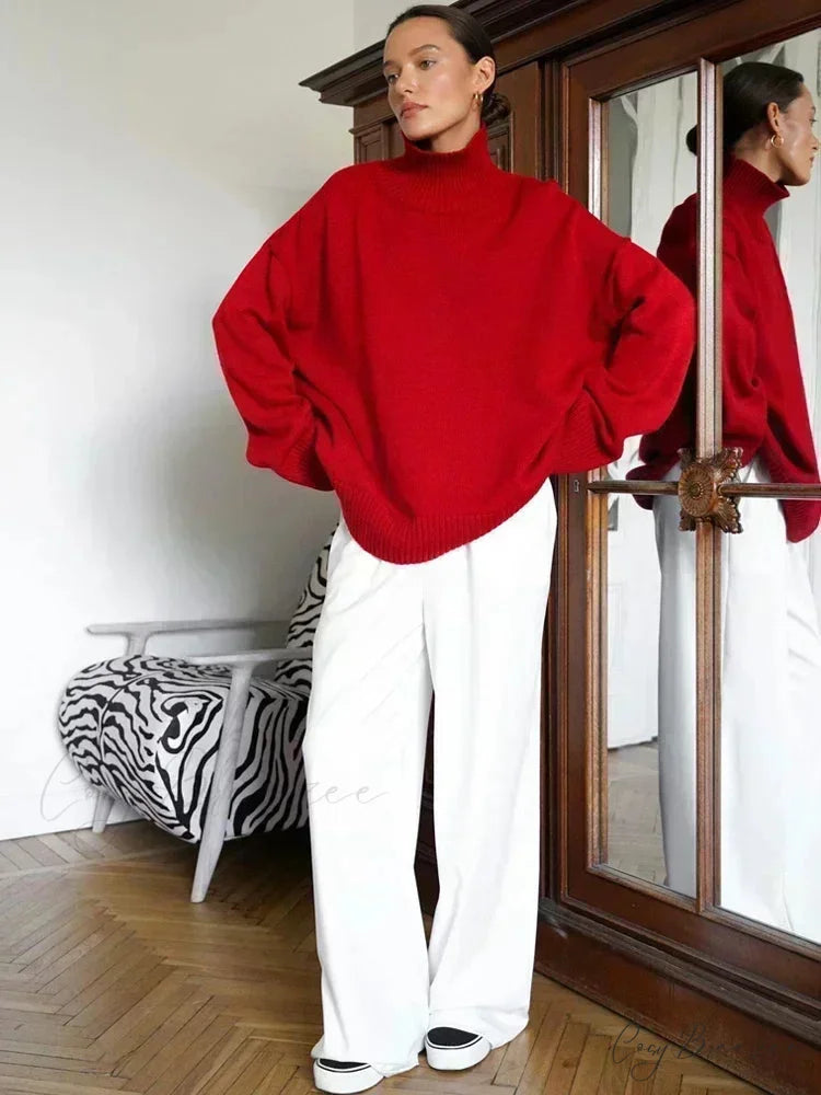 Oversize Vintage Turtleneck Winter Sweater Red / S swraters-241228