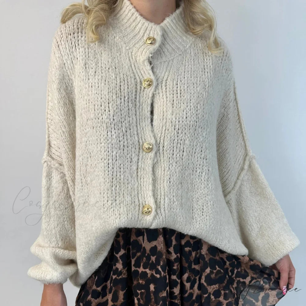 Oversized Button Down Chunky Knit Cardigan beige / S cardigans-241228