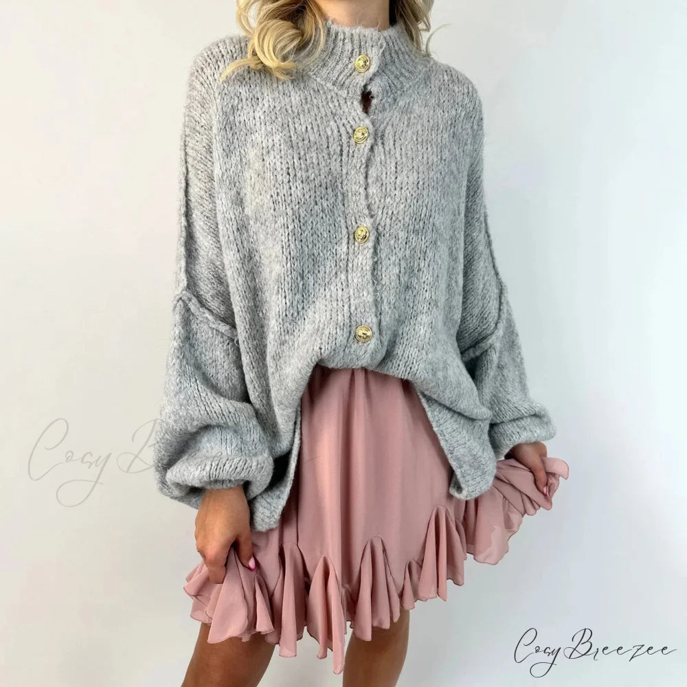 Oversized Button Down Chunky Knit Cardigan grey / S cardigans-241228