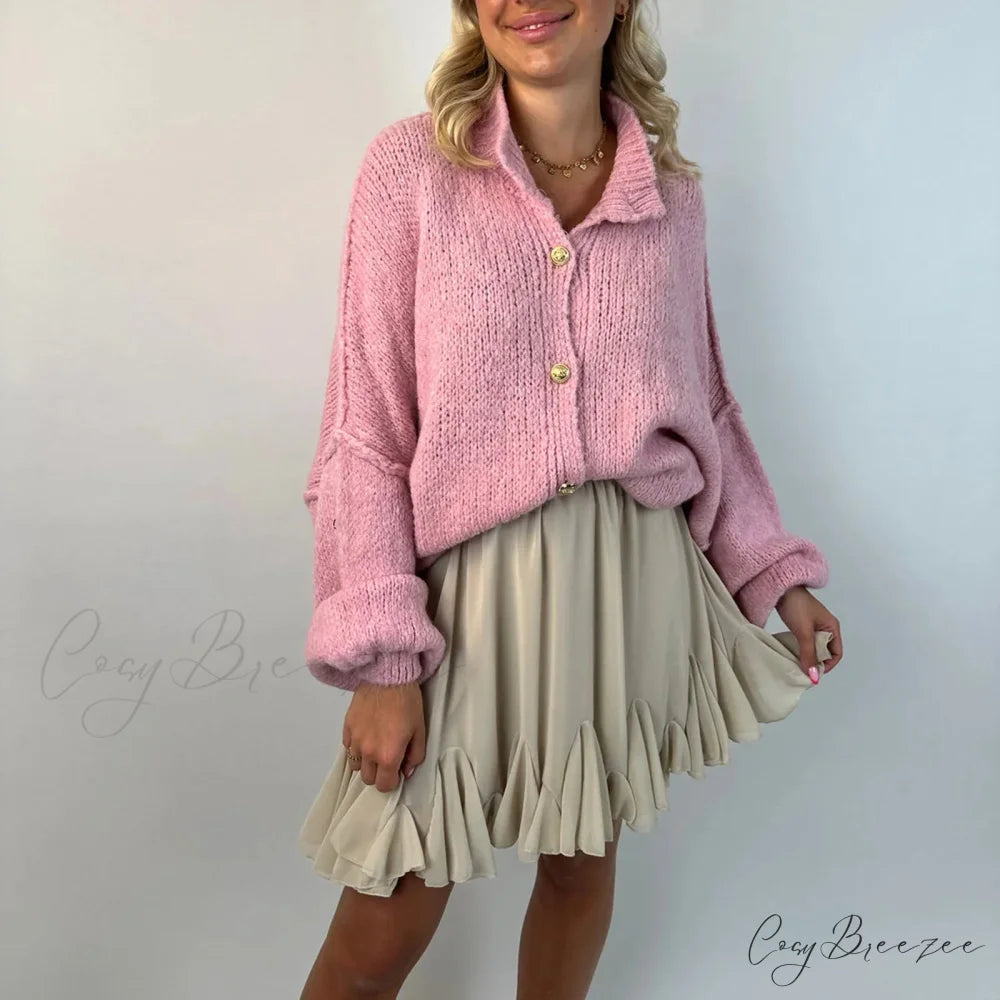 Oversized Button Down Chunky Knit Cardigan pink / S cardigans-241228