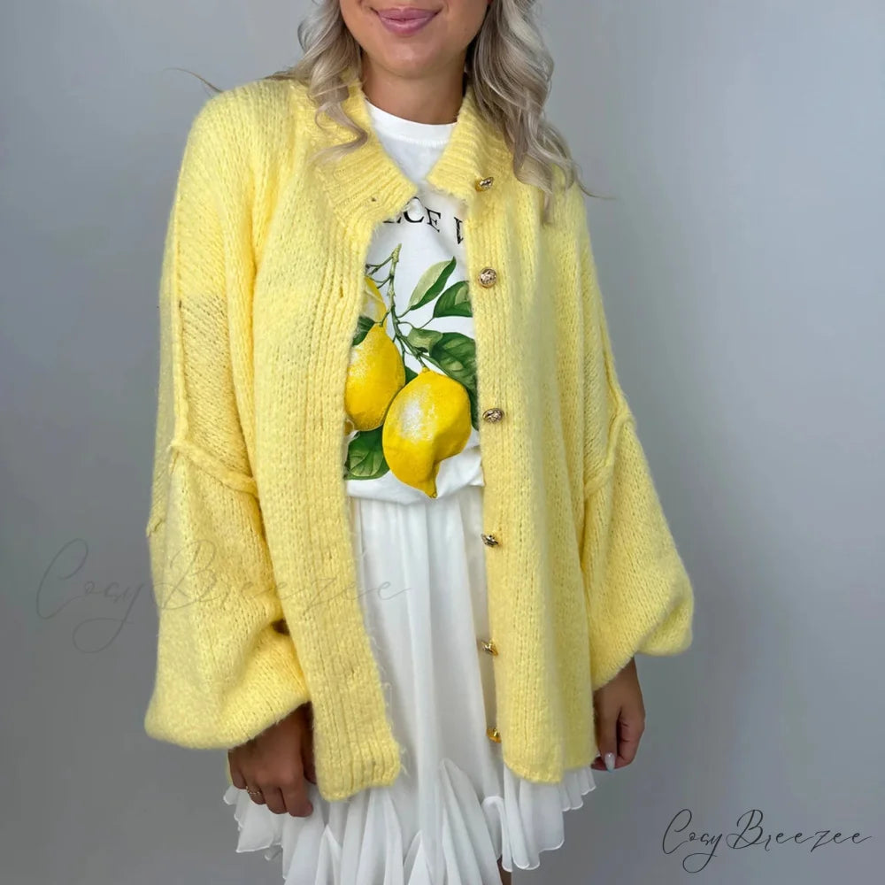 Oversized Button Down Chunky Knit Cardigan yellow / S cardigans-241228