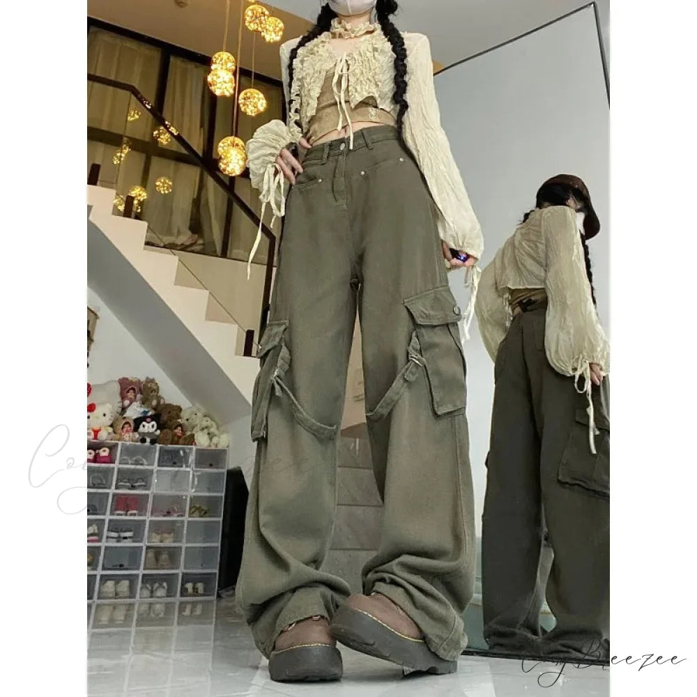 Oversized Cargo Denim Jeans Women Pants pants-241228