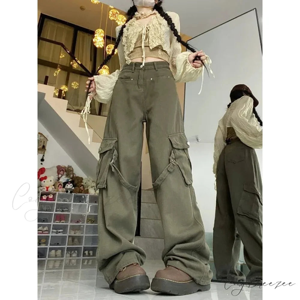 Oversized Cargo Denim Jeans Women Pants pants-241228