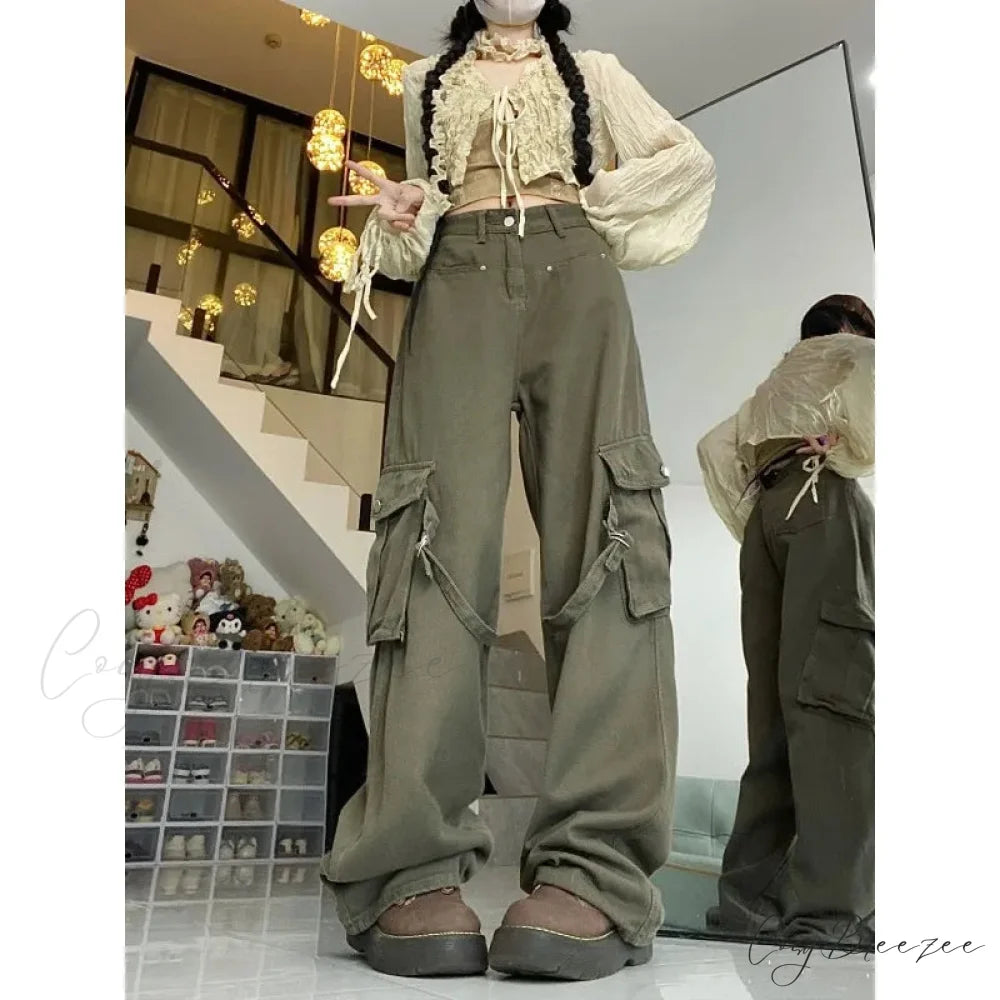 Oversized Cargo Denim Jeans Women Pants pants-241228