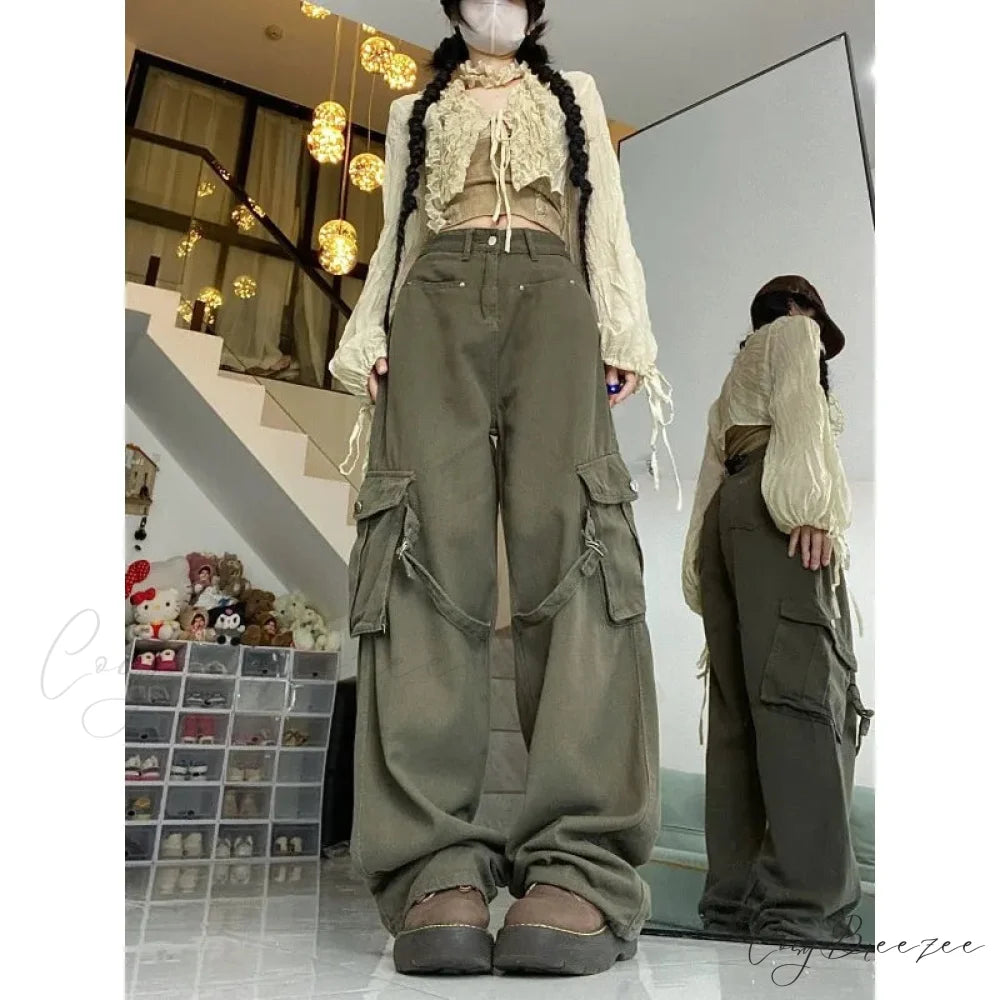 Oversized Cargo Denim Jeans Women Pants pants-241228