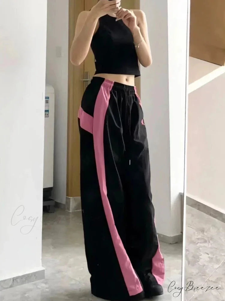 Oversized Contrast Stylish Stripe Parachute Pants