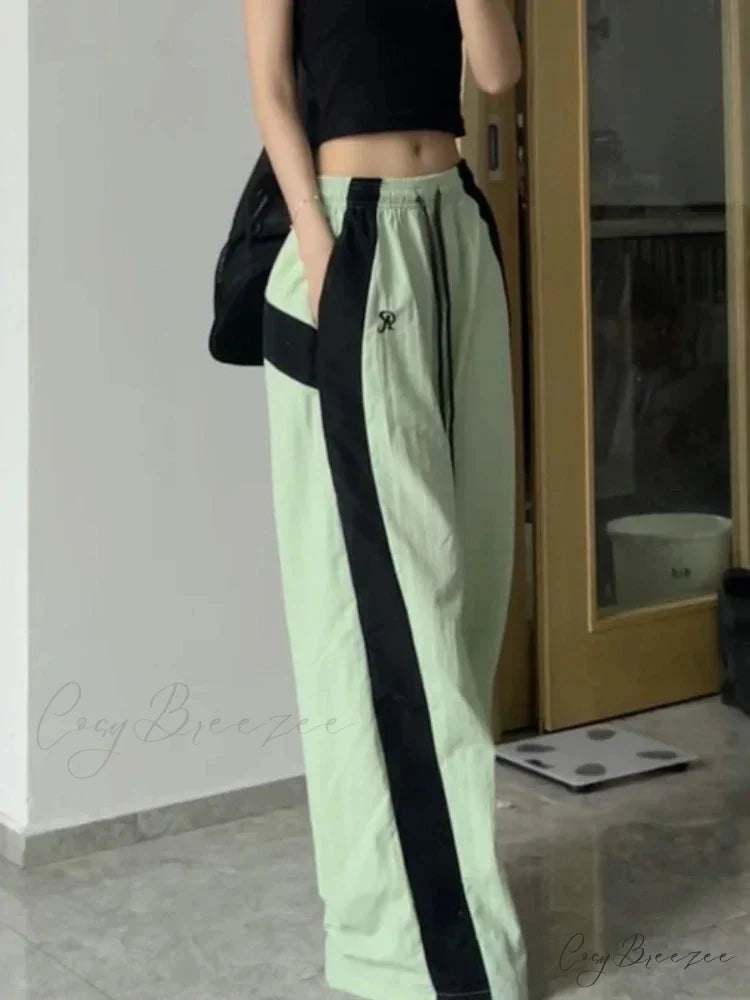 Oversized Contrast Stylish Stripe Parachute Pants