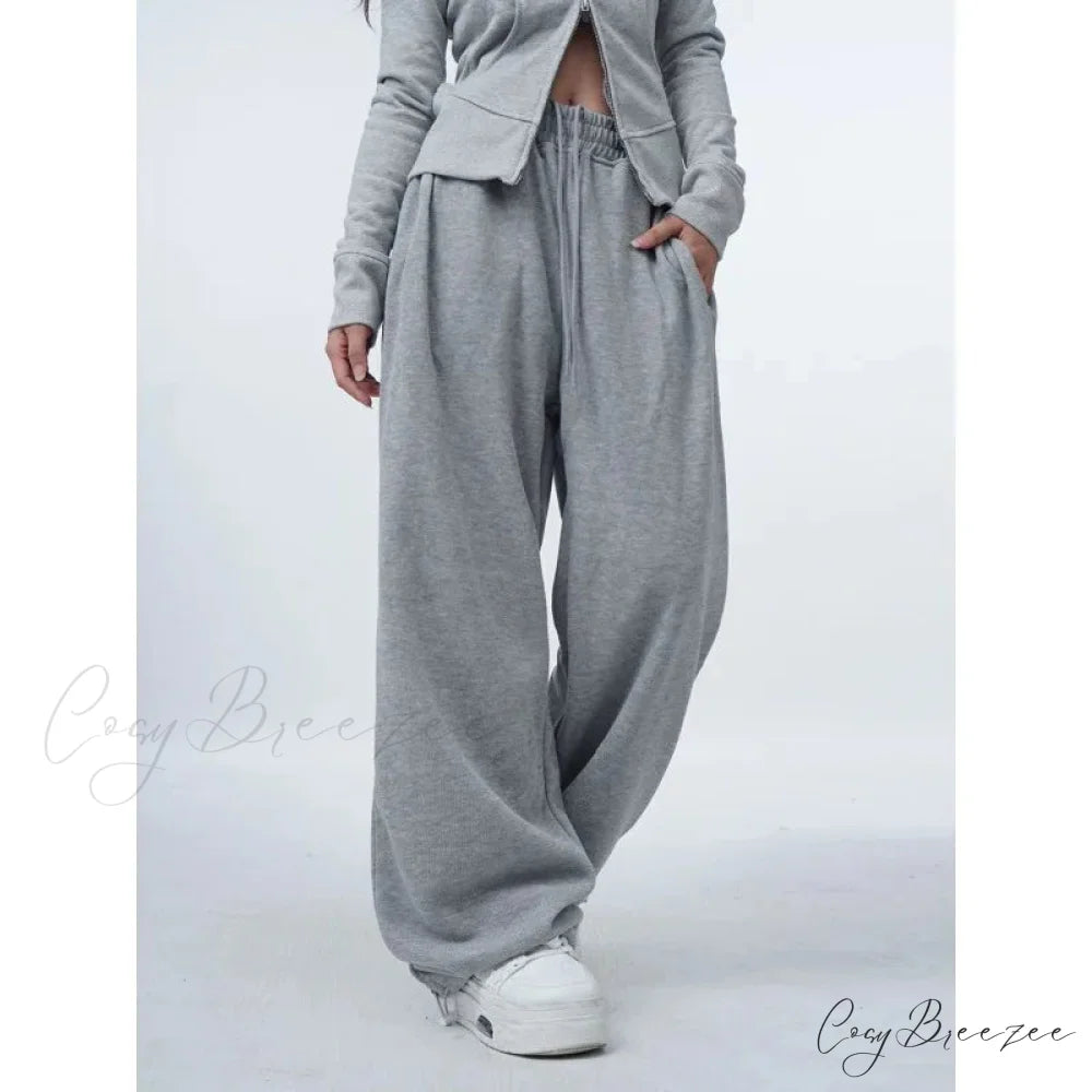 Oversized Gray Y2K Women Sweatpants Pants pants-241228