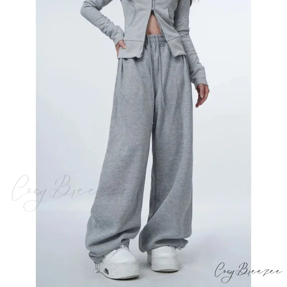 Oversized Gray Y2K Women Sweatpants Pants pants-241228