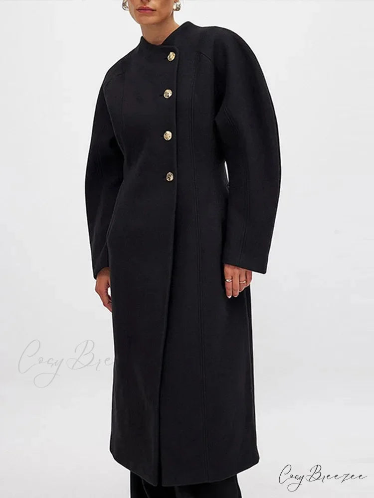 Oversized Woolen Lapel Single-Breasted Coat overcoats-241228
