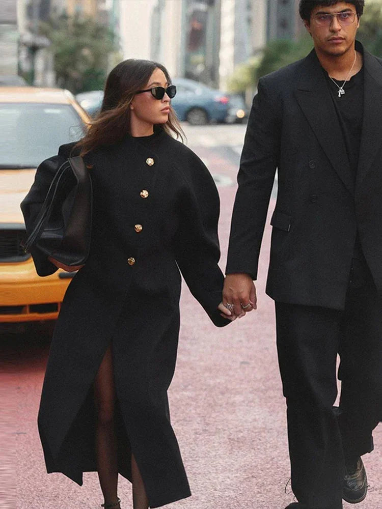 Oversized Woolen Lapel Single-Breasted Coat overcoats-241228