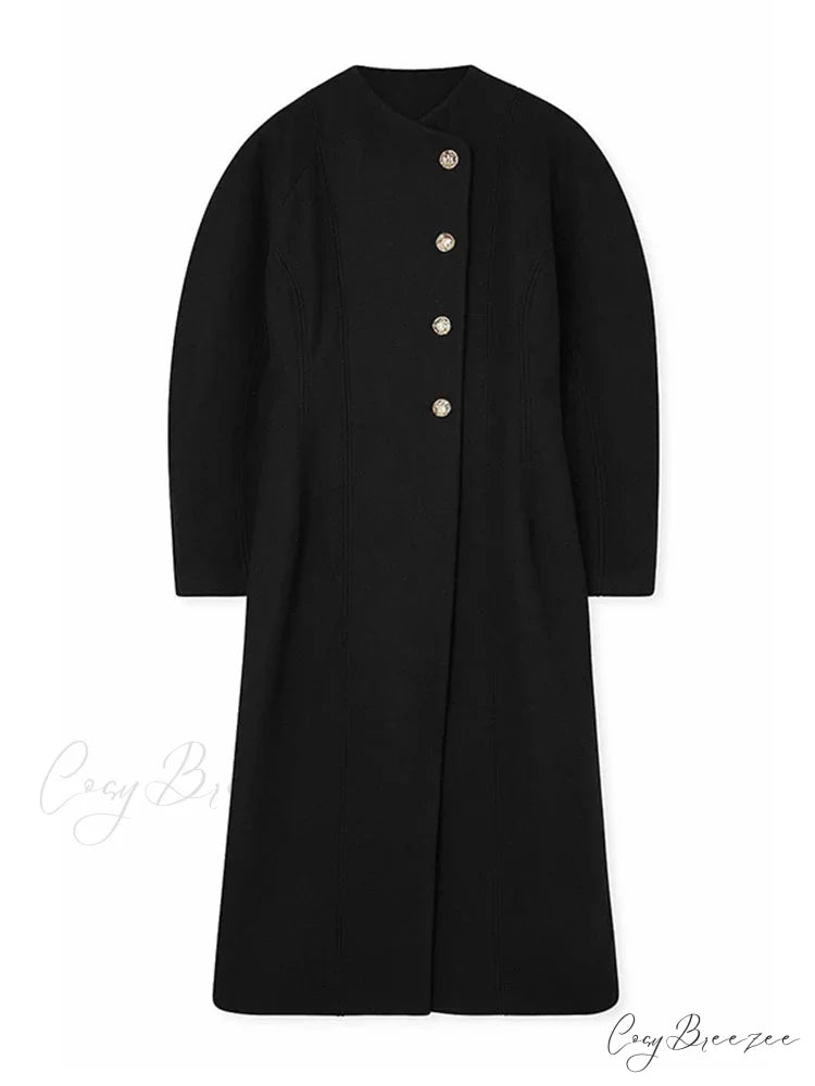 Oversized Woolen Lapel Single-Breasted Coat overcoats-241228