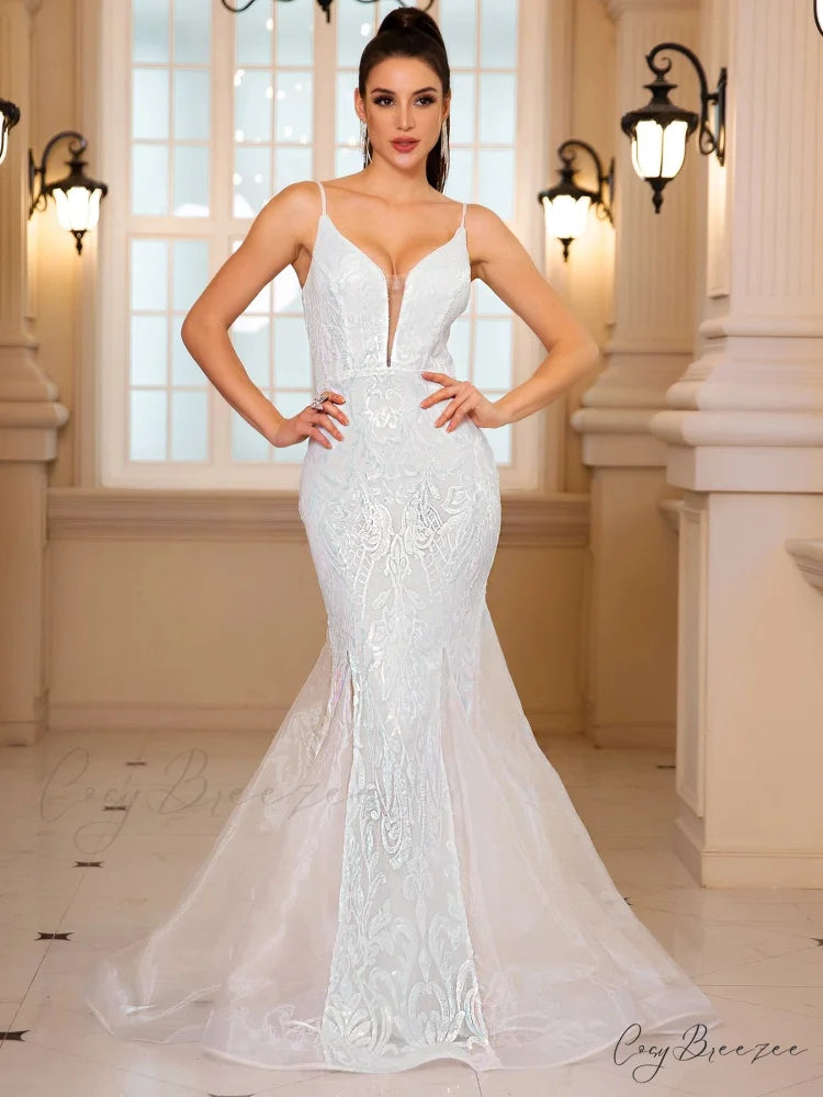 Padded V-Neck Sequin Party Dress