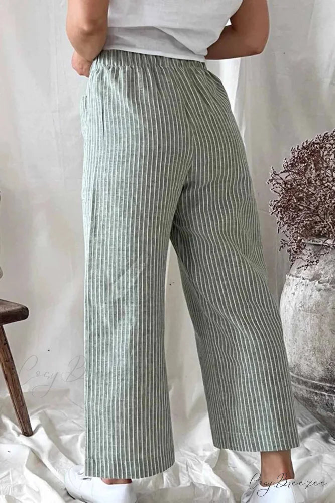 Pants Pocket Trouser Leg with Straight Stripes Green / M