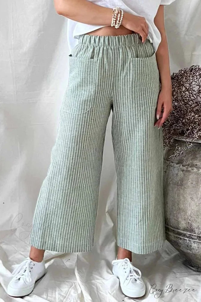 Pants Pocket Trouser Leg with Straight Stripes Green / S