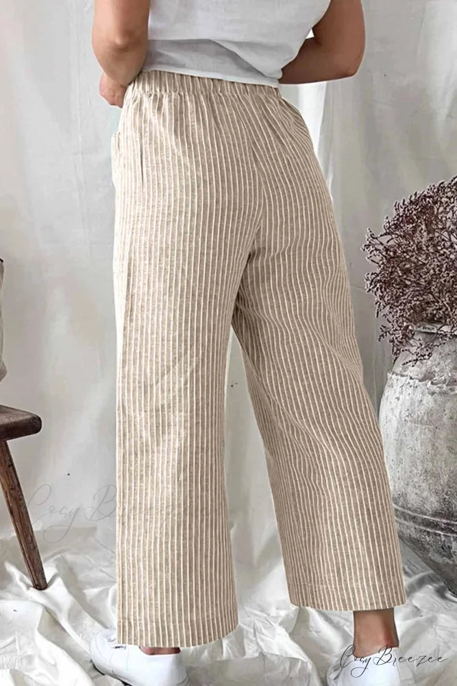 Pants Pocket Trouser Leg with Straight Stripes Khaki / M