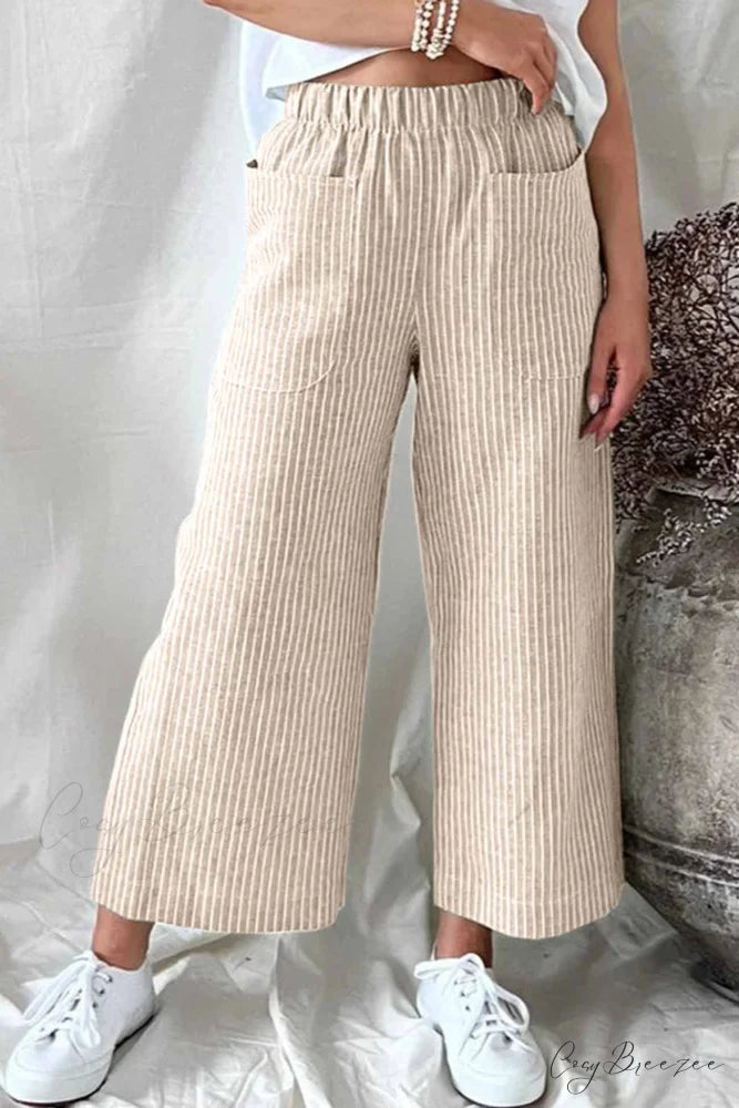 Pants Pocket Trouser Leg with Straight Stripes Khaki / S