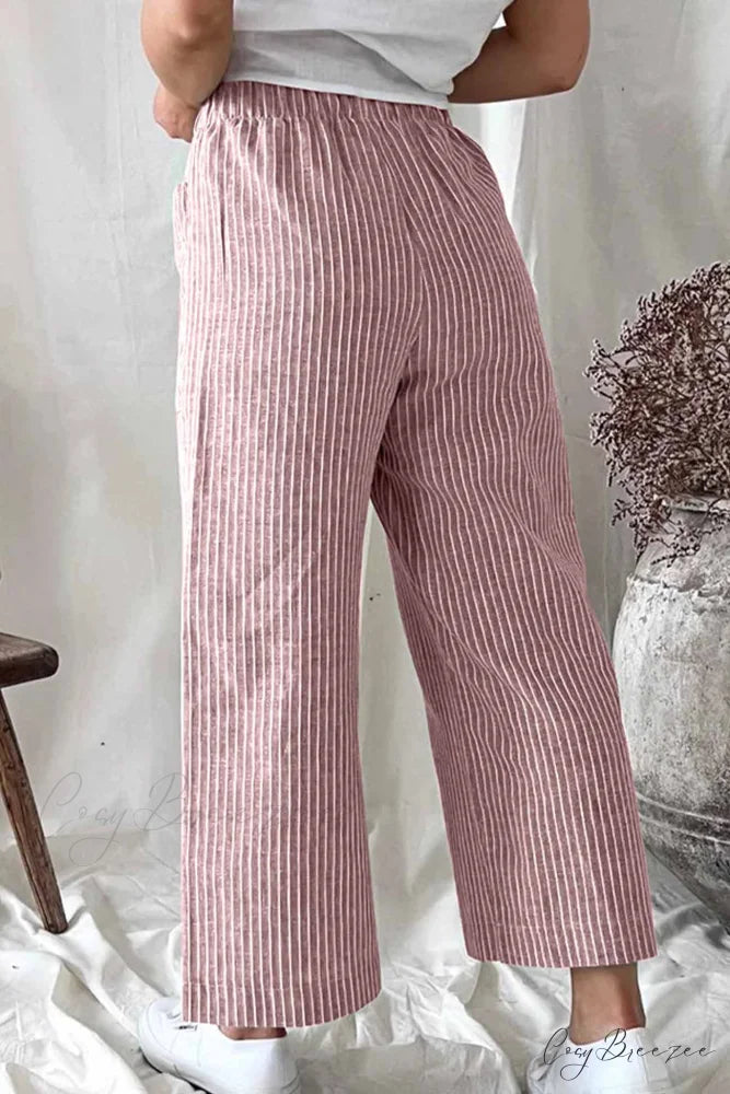 Pants Pocket Trouser Leg with Straight Stripes Pink / M