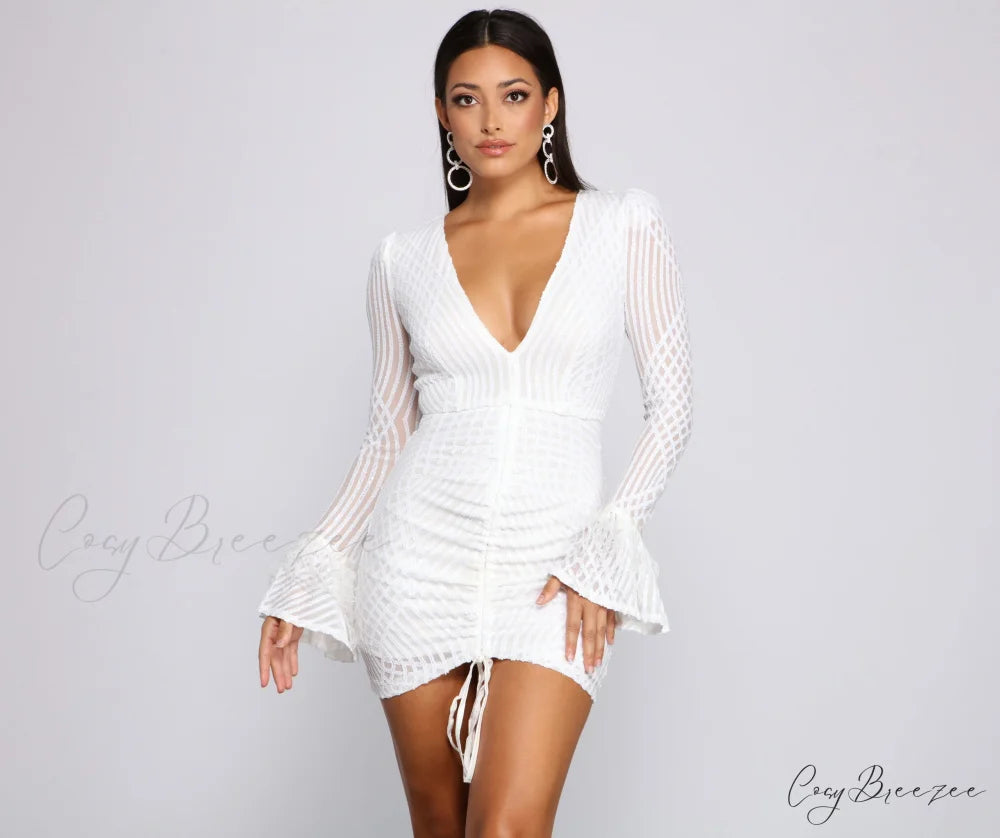 Paola Formal Stylish Sequin Ruched Bodycon WHITE / S