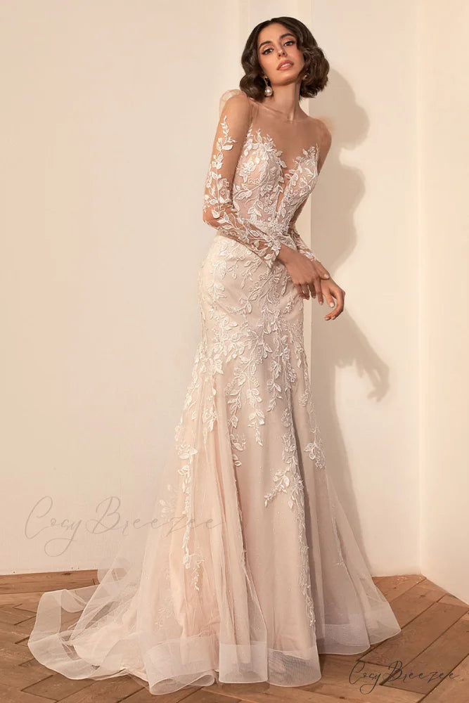 Passionate Love Graceful Mermaid Wedding Dress Champagne / 2