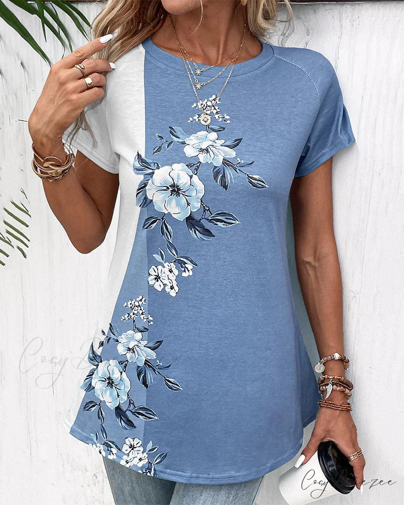 Patchwork Flowered Design T-Shirt