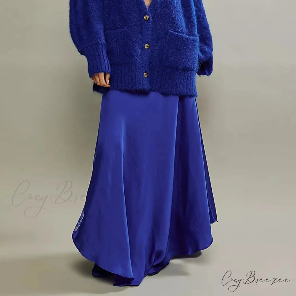 Patchwork Lace Midi Low Waist Summer Skirt blue / S