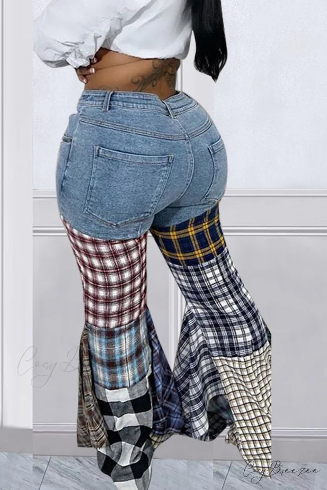 Patchwork Mid-waisted Flares Jeans