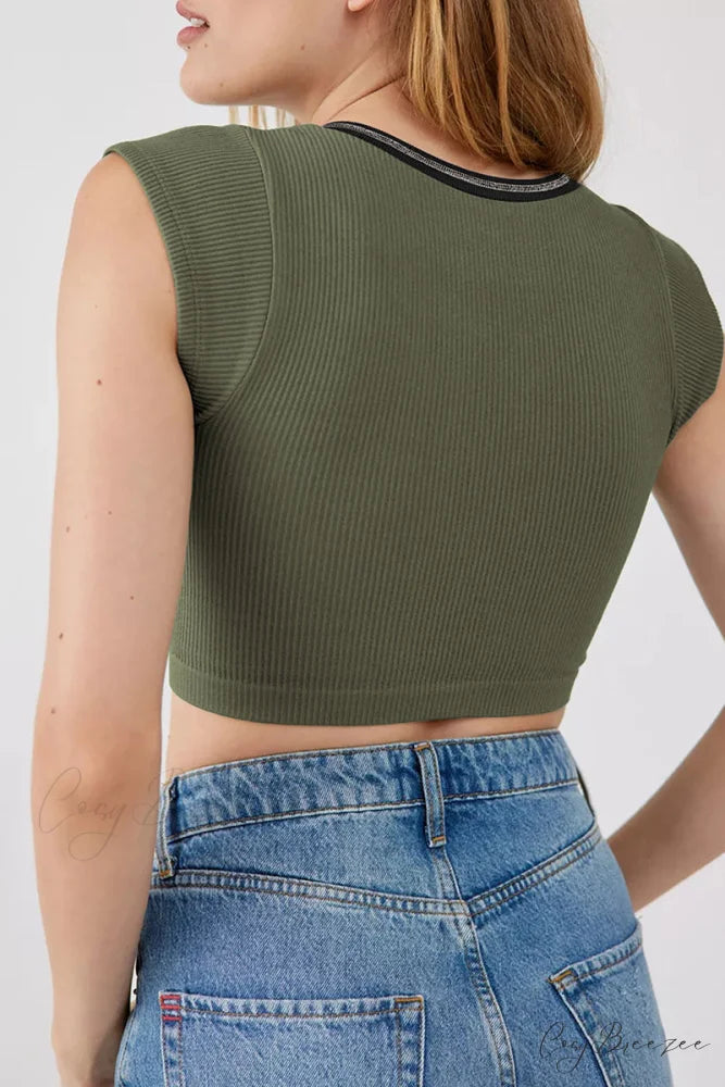 Patchwork Neck U Solid T-Shirt