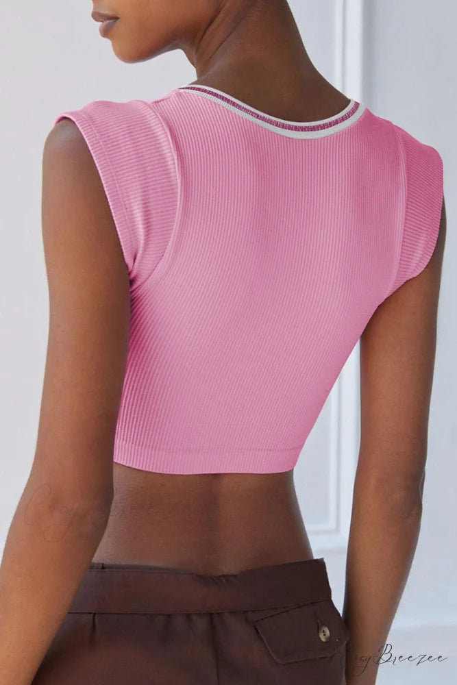 Patchwork Neck U Solid T-Shirt