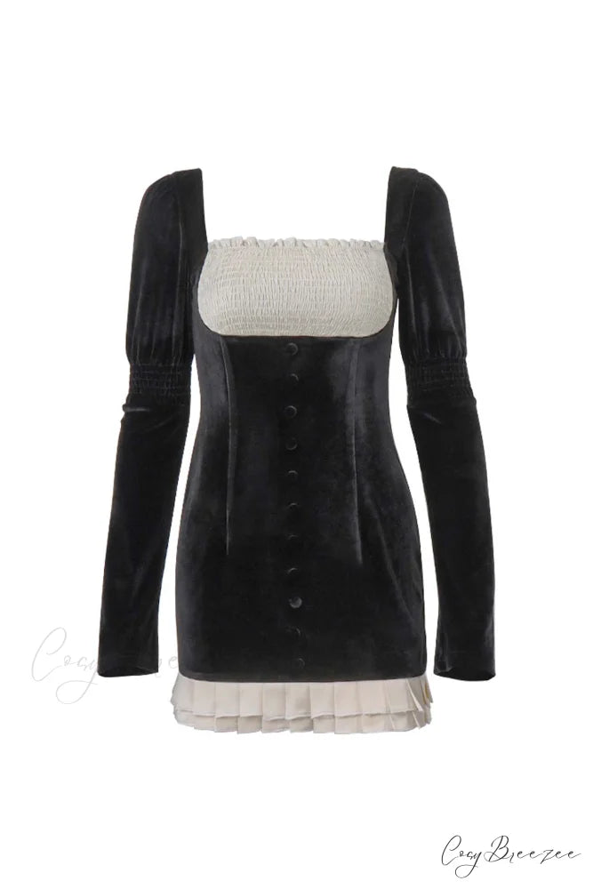 Patchwork Pleated Bodycon Dress with Contrast